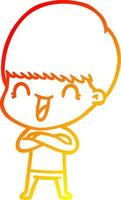 warm gradient line drawing happy cartoon boy vector