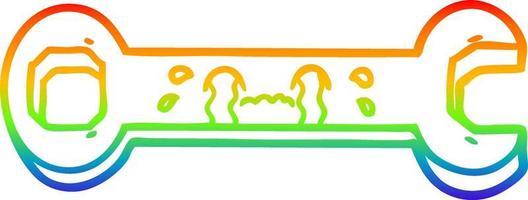 rainbow gradient line drawing cartoon crying spanner vector