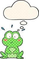 cute cartoon frog and thought bubble in comic book style vector