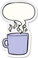 cartoon hot cup of coffee and speech bubble sticker vector