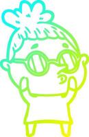 mujer de dibujos animados de dibujo de línea de gradiente frío con gafas vector