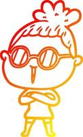 warm gradient line drawing cartoon woman wearing spectacles vector