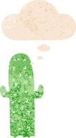 cartoon cactus and thought bubble in retro textured style vector