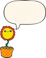 cartoon flower and speech bubble in comic book style vector