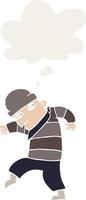 cartoon sneaking thief and thought bubble in retro style vector