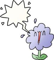 cartoon flower and speech bubble in smooth gradient style vector
