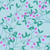 Hand drawn berry elements with leaves seamless pattern. Doodle botanical plants wallpape. vector