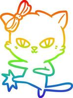 rainbow gradient line drawing cute cartoon cat vector