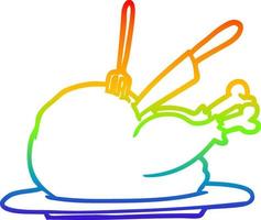 rainbow gradient line drawing cooked turkey being carved vector