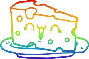 dibujo de línea de gradiente de arco iris lindo queso de dibujos animados vector