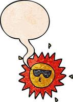 cartoon sun and speech bubble in retro texture style vector