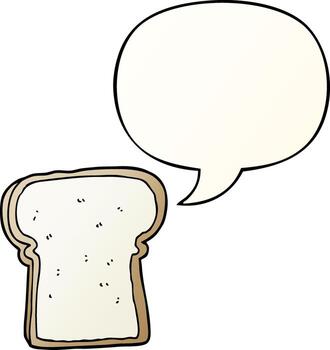 cartoon slice of bread and speech bubble in smooth gradient style vector