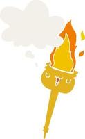 cartoon flaming torch and thought bubble in retro style vector