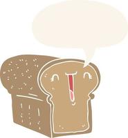 cute cartoon loaf of bread and speech bubble in retro style
