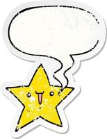 cute cartoon star and speech bubble distressed sticker vector