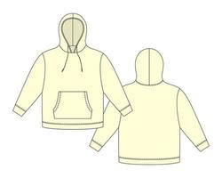 Hoodie template in cream color. Apparel hoody technical sketch mockup. Sweatshirt with hood, pockets. vector