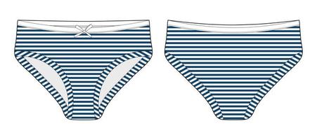 Technical sketch of briefs for girls. Female underpants. Marine stripe color. vector