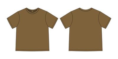 Apparel technical sketch unisex t shirt. Khaki olive color. T-shirt design template. Front and back views. vector