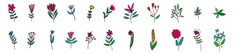 Set of hand drawn flowers in doodle style.