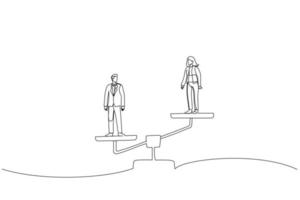 Illustration of inequality and feminism between women and men. One line style art vector