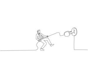 Illustration of man pulling electric cord to unplug to save money or for ecology power. One line art style vector