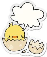 cute cartoon chick hatching from egg and speech bubble sticker vector