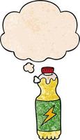 cartoon soda bottle and thought bubble in grunge texture pattern style vector