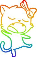 rainbow gradient line drawing cartoon singing cat vector