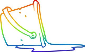 dibujos animados de dibujo de línea de gradiente de arco iris cubo de agua derramado vector