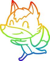 dibujo de línea de gradiente de arco iris lobo de dibujos animados amigable corriendo vector