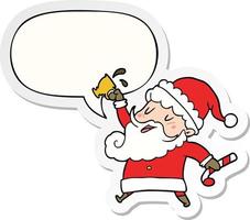 cartoon santa claus and hot cocoa and speech bubble sticker vector