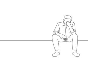 Drawing of senior man looking depressed. Oneline art drawing style vector