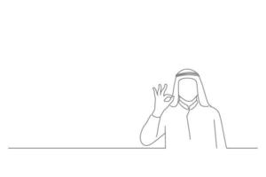 caricatura de un joven hombre de negocios árabe dando un buen signo con los dedos. estilo de arte lineal vector