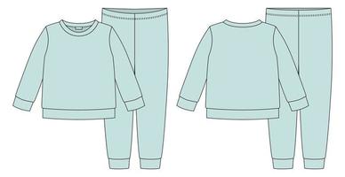 dibujo técnico de pijamas de ropa. color azul cáscara de huevo. sudadera y pantalón de algodón para niños. vector