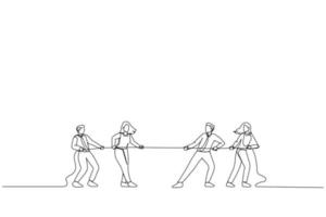 Illustration of Businessmen are pulling rope. Competition concept. One continuous line art style vector