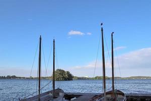 Beautiful landscape at a lake with a reflective water surface photo