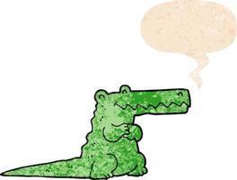 cartoon crocodile and speech bubble in retro textured style vector