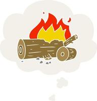 cartoon camp fire and thought bubble in retro style vector