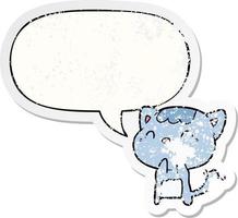 cute cartoon happy little cat and speech bubble distressed sticker vector