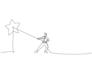 Illustration of Businessman pulling the star. Working Achievement metaphor. One line style art vector