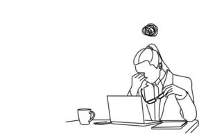 Drawing of Stressed business woman working on a laptop. line art style vector