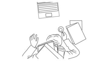 Illustration of Businessman heavy workload sleep at office desk. line art style vector