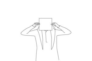 ilustración de un hombre árabe sosteniendo una tarjeta con papel facial, al aire libre. estilo de arte lineal vector