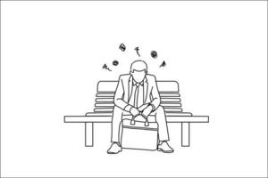 Cartoon of young businessman feel stressed, worry and disappoint during working. Single continuous line art style vector