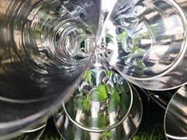 Close up view at a lot of reflective chrome metal tubes photo