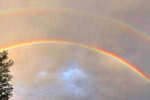 Stunning natural double rainbows plus supernumerary bows seen at a lake in northern germany photo