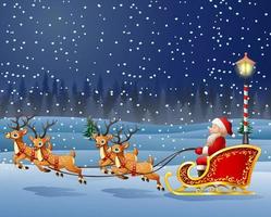 Christmas background with Santa Clause riding his reindeer sleight vector