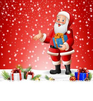 Cartoon Santa Claus holding a gift box vector