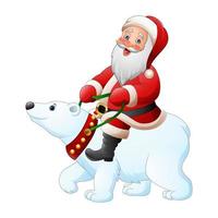 Cartoon Santa Claus riding polar bear vector