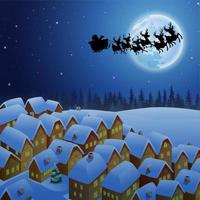 Santa Claus riding his reindeer sleigh flying in the sky vector